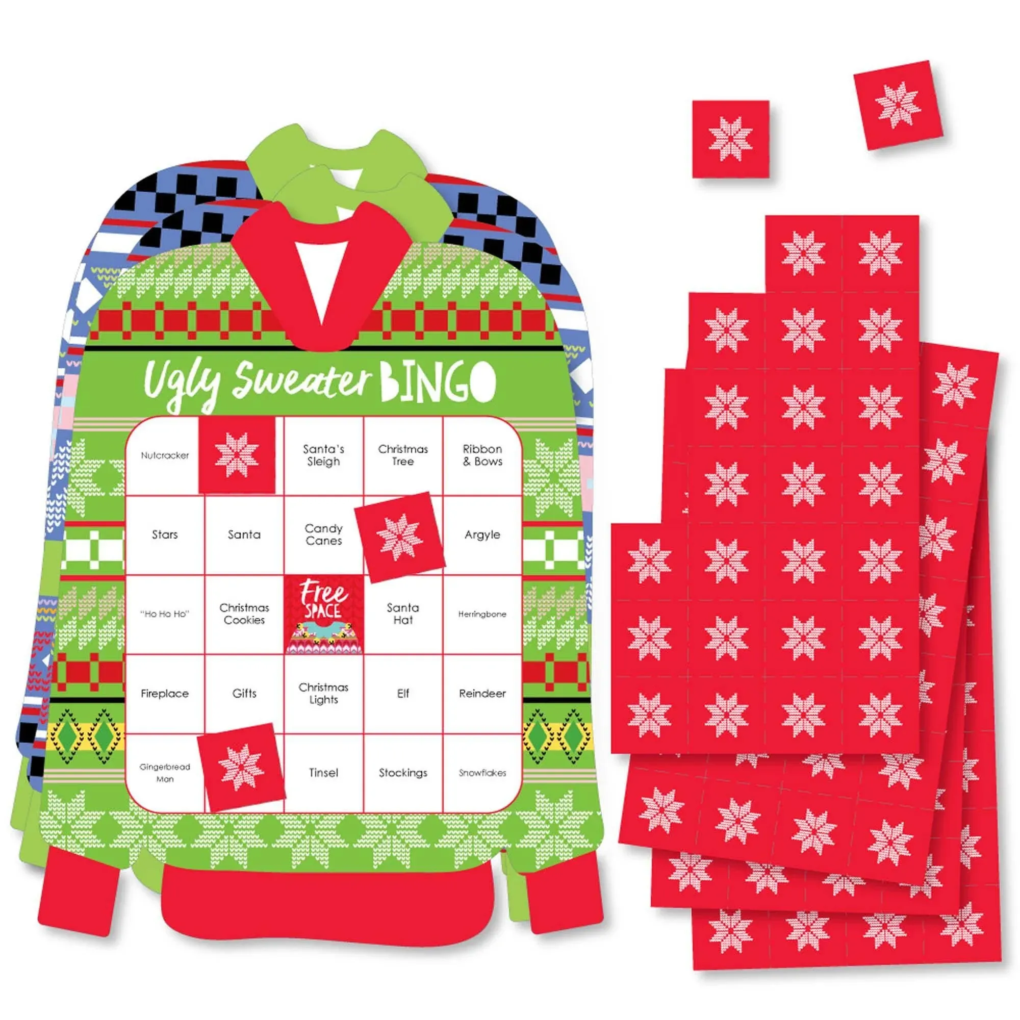 Big Dot of Happiness Wild and Ugly Sweater Party - Bar Bingo Cards and Markers - Holiday and Christmas Animals Party Shaped Bingo Game - Set of 18