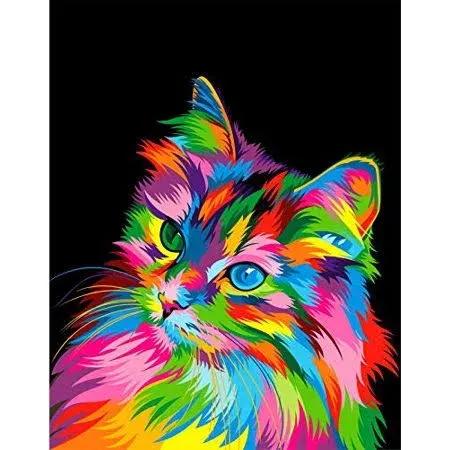 ifymei Paint by Numbers for Kids and Adults Beginner, DIY Gift Canvas Painting Kits for Boys and Girls, 16x20 Inch Colorful Cat [Without Frame]