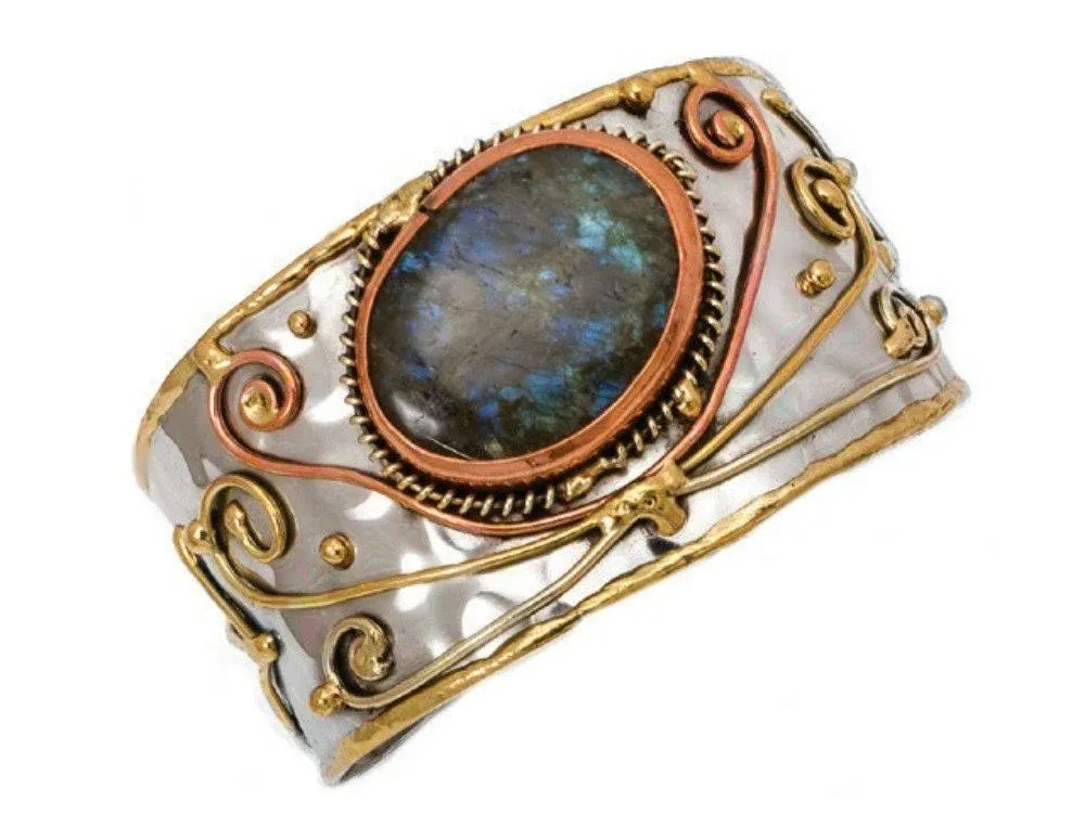 Anju Mixed Metal Cuff Bracelet with Labradorite Stone for Women