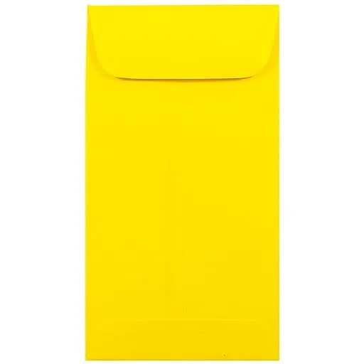 JAM Paper #7 Coin Business Colored Envelopes, 3.5 x 6.5, Yellow Recycled, 50/Pack (1526761I) | Staples