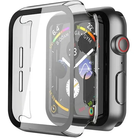 2 Pack Compatible for Apple Watch Series 7 8 9 SE 41mm Tempered Glass Screen Protector Hard PC Case Full Body 360 Protection for iWatch Series 7 8 9 SE 41mm - 2x Clear