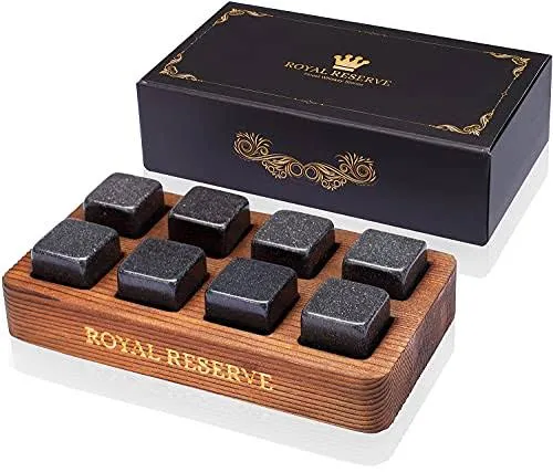 Whiskey Stones Gift Set by Royal Reserve – Artisan Crafted Reusable Chilling Rocks for Scotch Bourbon – Modern Stocking Stuffer for Men Guy Dad Boyfriend Anniversary or Retirement