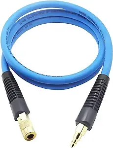 YOTOO Hybrid Lead in Air Hose 3/8-Inch by 6-Feet 300 PSI Heavy Duty, Lightweight, Kink Resistant, All-Weather Flexibility with Bend Restrictors, 1/4-Inch Industrial Quick Coupler and Plug, Blue