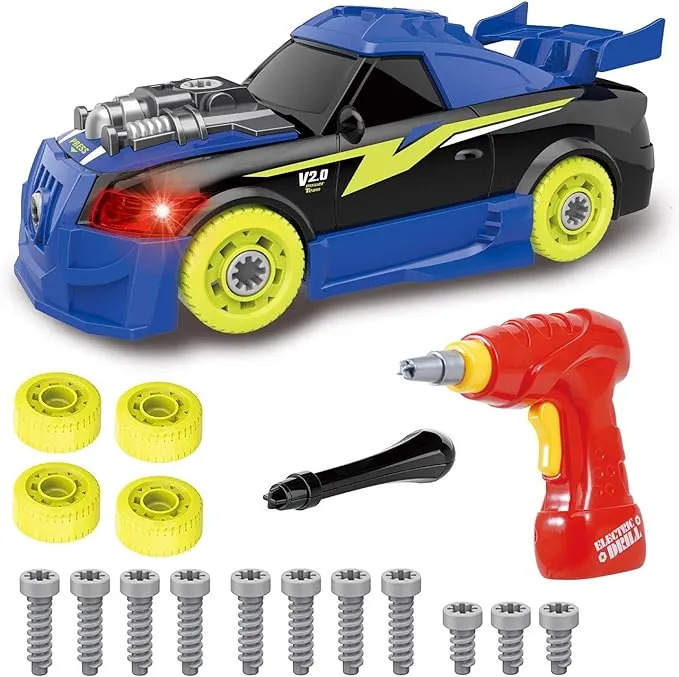 Pup Go Take Apart Toy Racing Car, 2 in 1 Easy Build Your Own Car, Drill and Power Tools, Gifts Present Children Construction Building Toys for Age 3