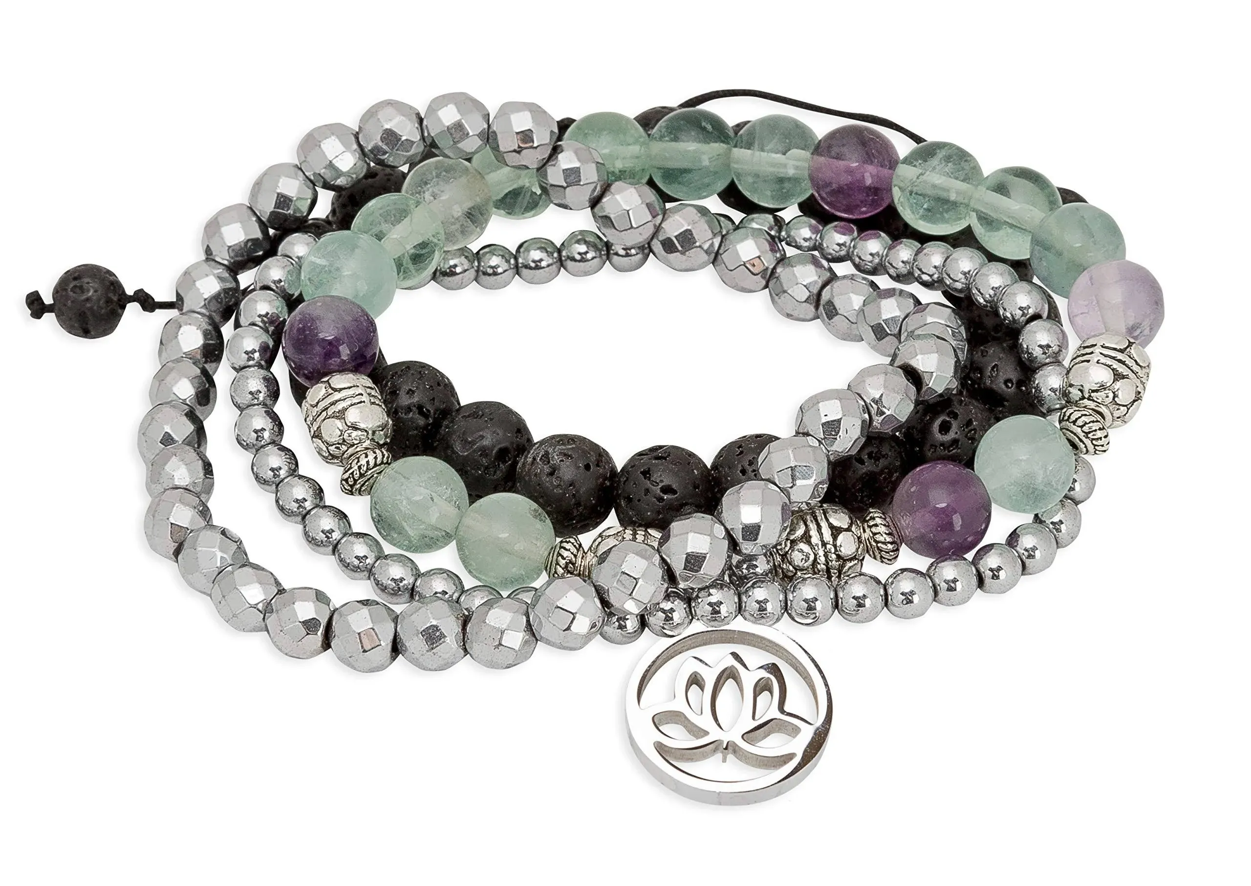 SPUNKYsoul Purple & Green Fluorite Lotus New Beginnings Bracelet Hematite for ...