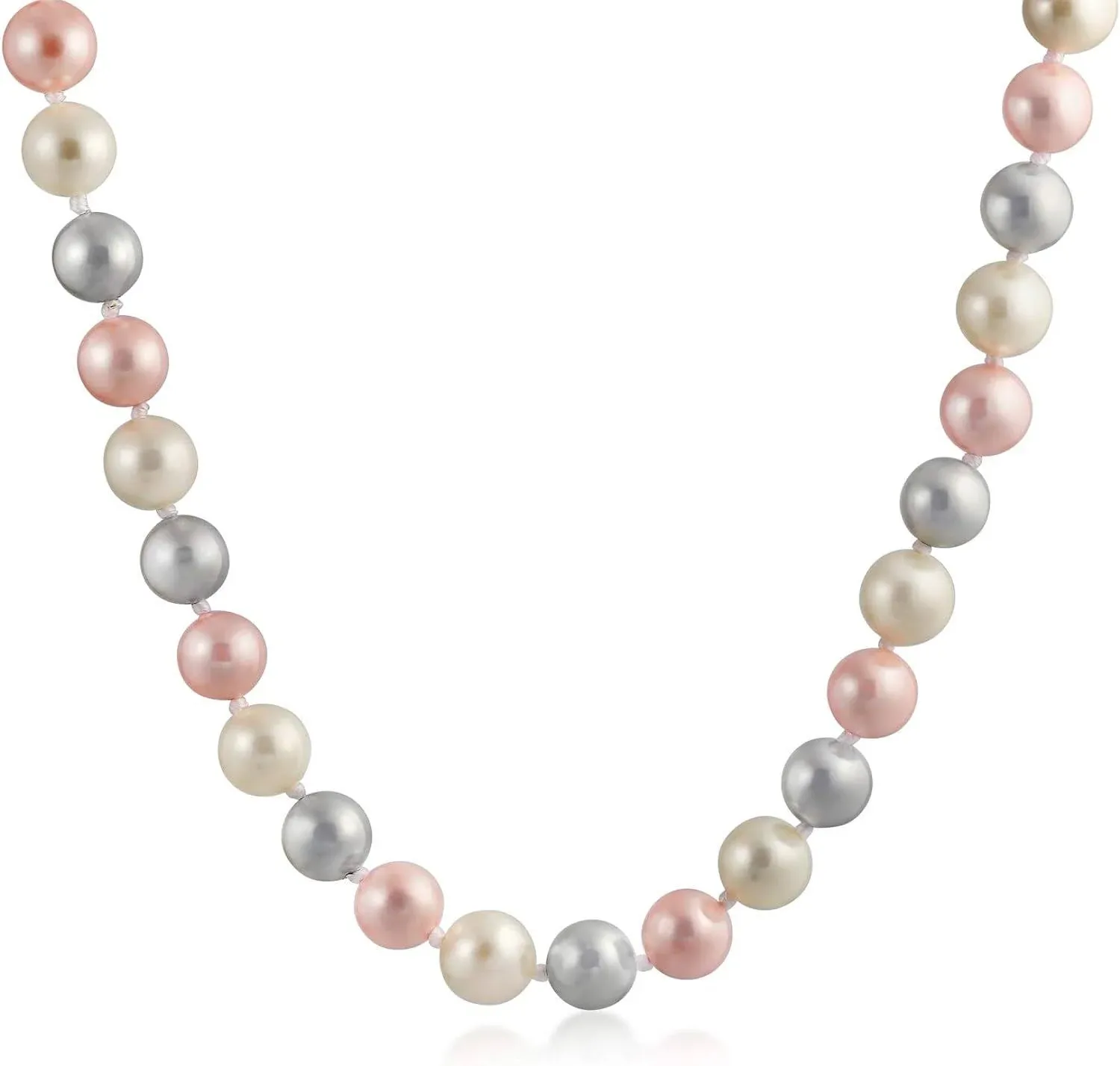 Black, White Brown Grey Blue Multi-Color Strand Long 10MM Simulated Pearl Necklace for Women 18, 20 Inch