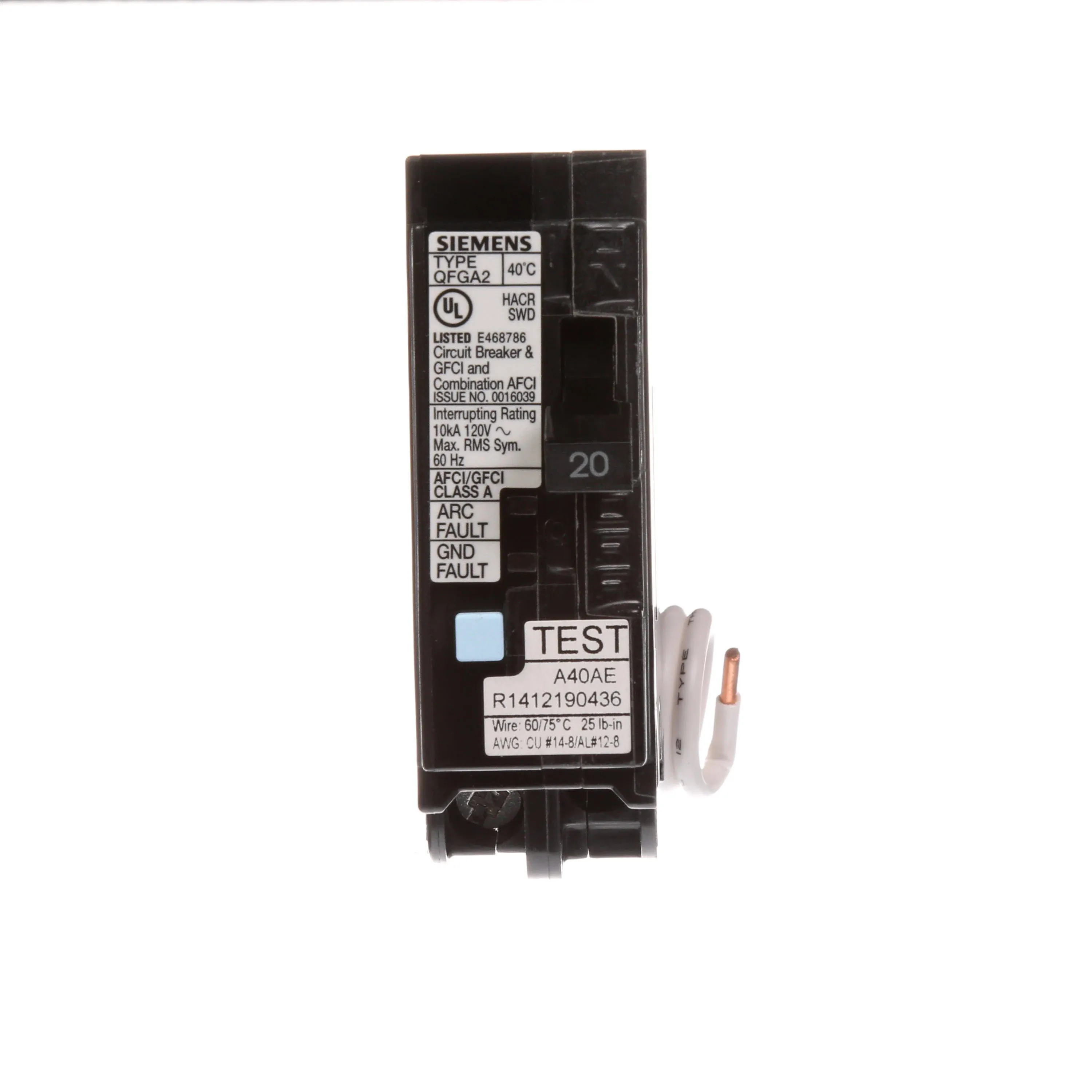 Siemens Q120DFP 20 Amp AFCI/GFCI Dual Function Circuit Breaker