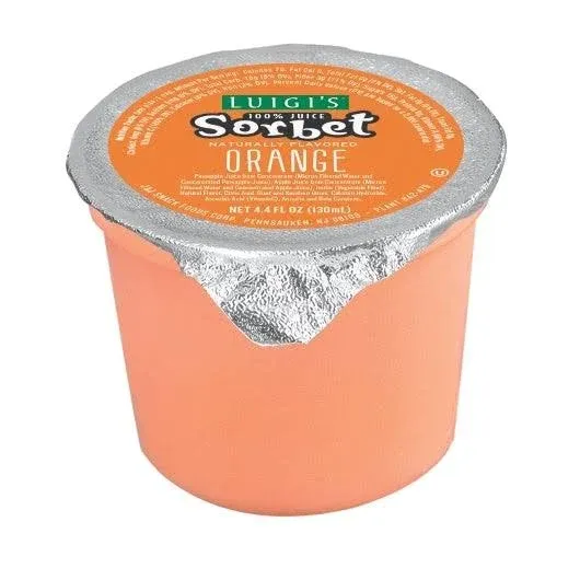 Luigis No Sugar Added Orange Sorbet Cup, 4.4 Fluid Ounce -- 96 per Case