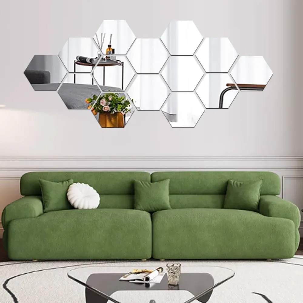 Mirror Wall Stickers, 12pcs Hexagon Mirror Art DIY Home Decorative Hexagonal ...