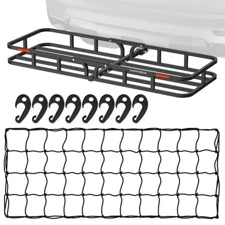 Arksen 53 x 19 inch Cargo Rack Carrier with Nylon Net 500 lbs Heavy Duty Capacity 2/1.25 inch Receiver Luggage Basket Hitch for SUV Pickup Camping