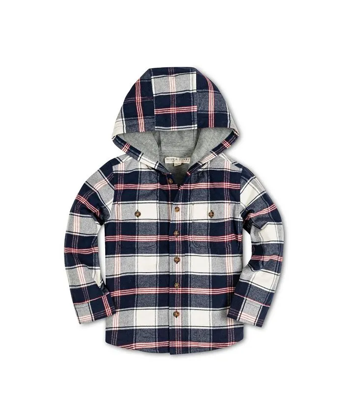 Hope & Henry Boys' Hooded Flannel Shirt Jacket