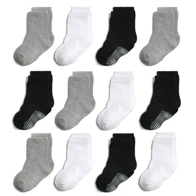 Fraobbg 12 Pack Non Slip Crew Socks for Toddlers Baby Cotton Grips Ankle Socks