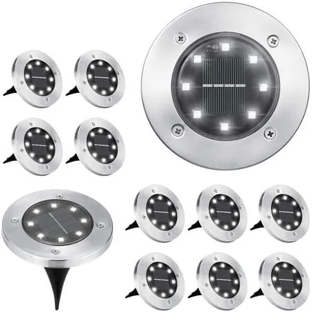 Solar Ground Lights 8 LED Garden Lights Waterproof Patio Outdoor Light with Light Sensor for Lawn Pathway Yard Driveway Step and Walkway (12 Pack)