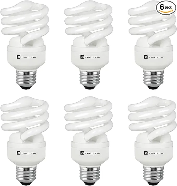 Xtricity Compact Fluorescent Light Bulbs T2 Spiral, E26 Base, 13W (60W Equivalent), 2700k Soft White, 900 Lumens, CFL, 120V - UL Listed, (6 Pack)