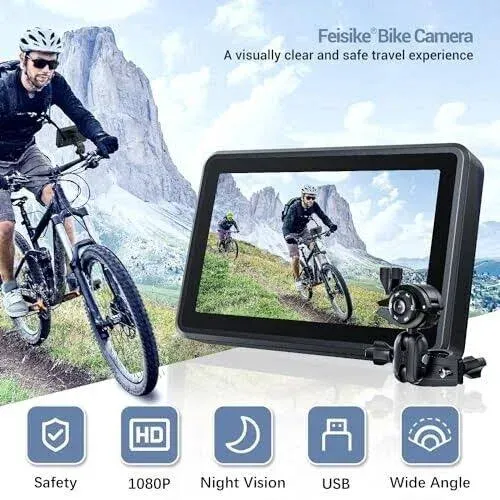 Feisike Handlebar Bike Mirror, Bicycle Rear View Camera With 4.3'' Hd