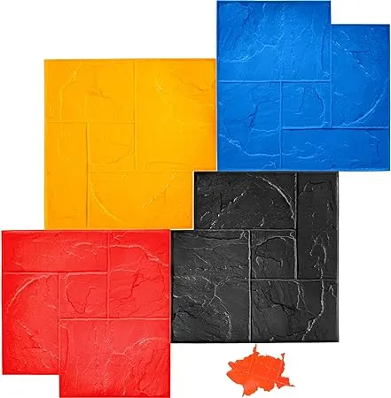 VEVOR Concrete Texturing Skin, 24"x24" Concrete Stamps Mats Set, Polyurethane Concrete Stamping Mats, Slate Concrete Stamps, 4 PCS Realistic Concrete Texture Mat, Concrete Stamps for Walls/Floors