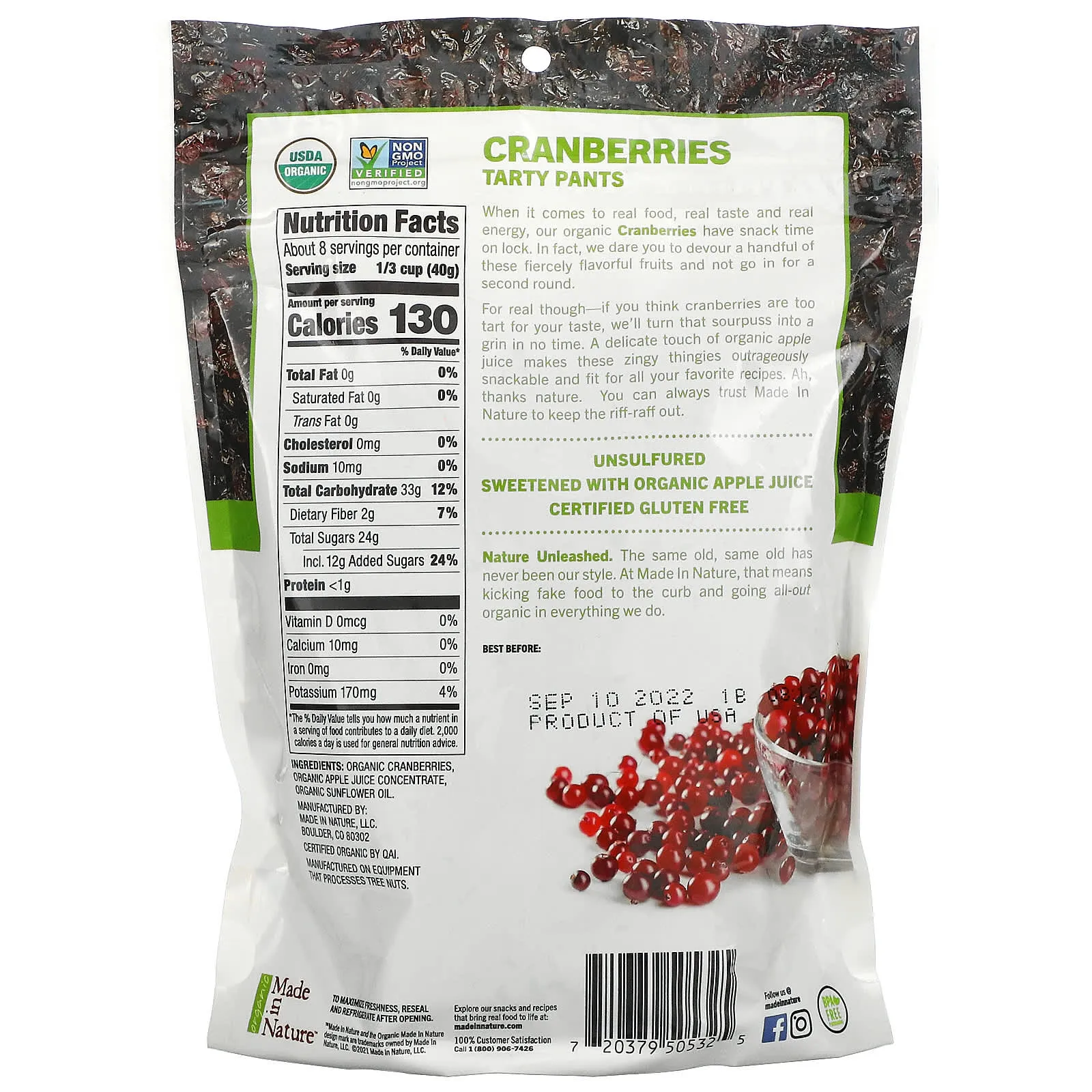 Made in Nature, Organic Dried Cranberries with Organic Apple Juice, 12 oz (340 g)