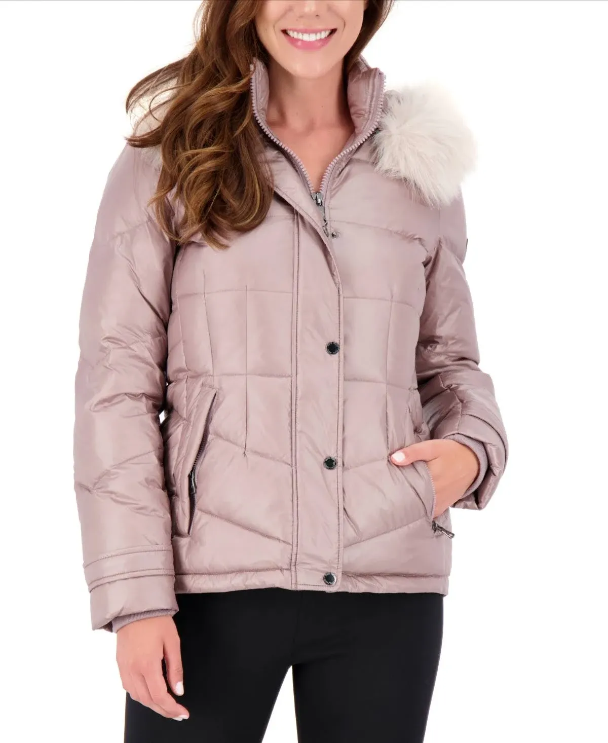 Womens Down Faux Fur Puffer Jacket