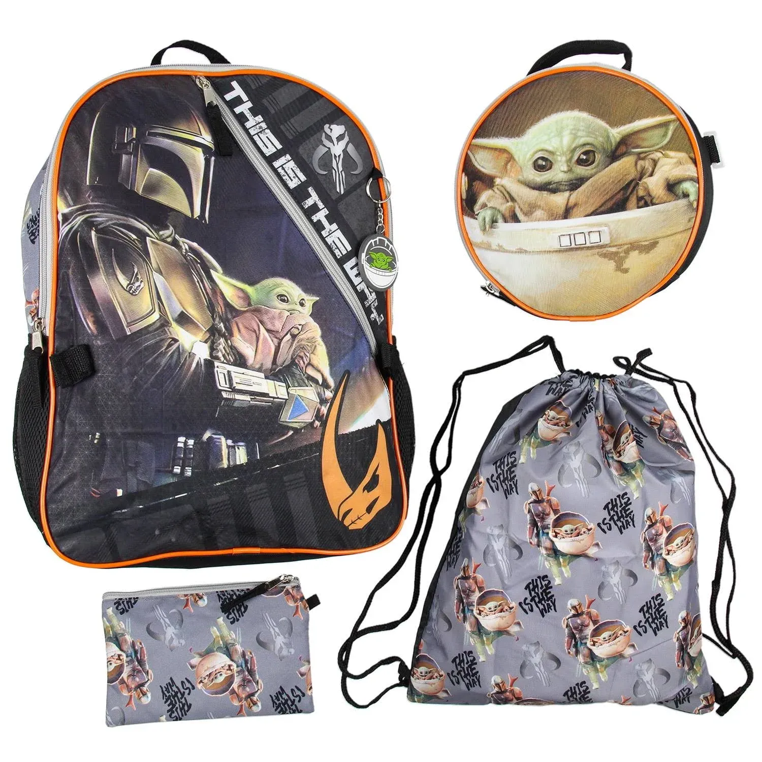 Bioworld The Mandalorian Grogu Baby Yoda 5 Piece Backpack Lunch Bag Mega Set ...