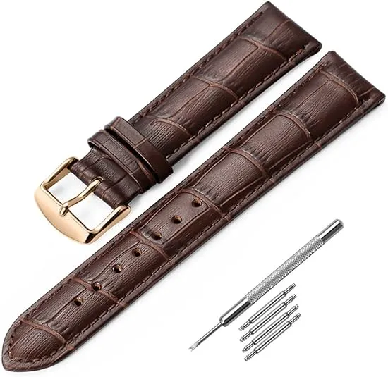 iStrap Leather Watch band Alligator Grain Calfskin Replacement Strap Stainless Steel Buckle Bracelet for Men Women-18mm 19mm 20mm 21mm 22mm 24mm-Black Brown