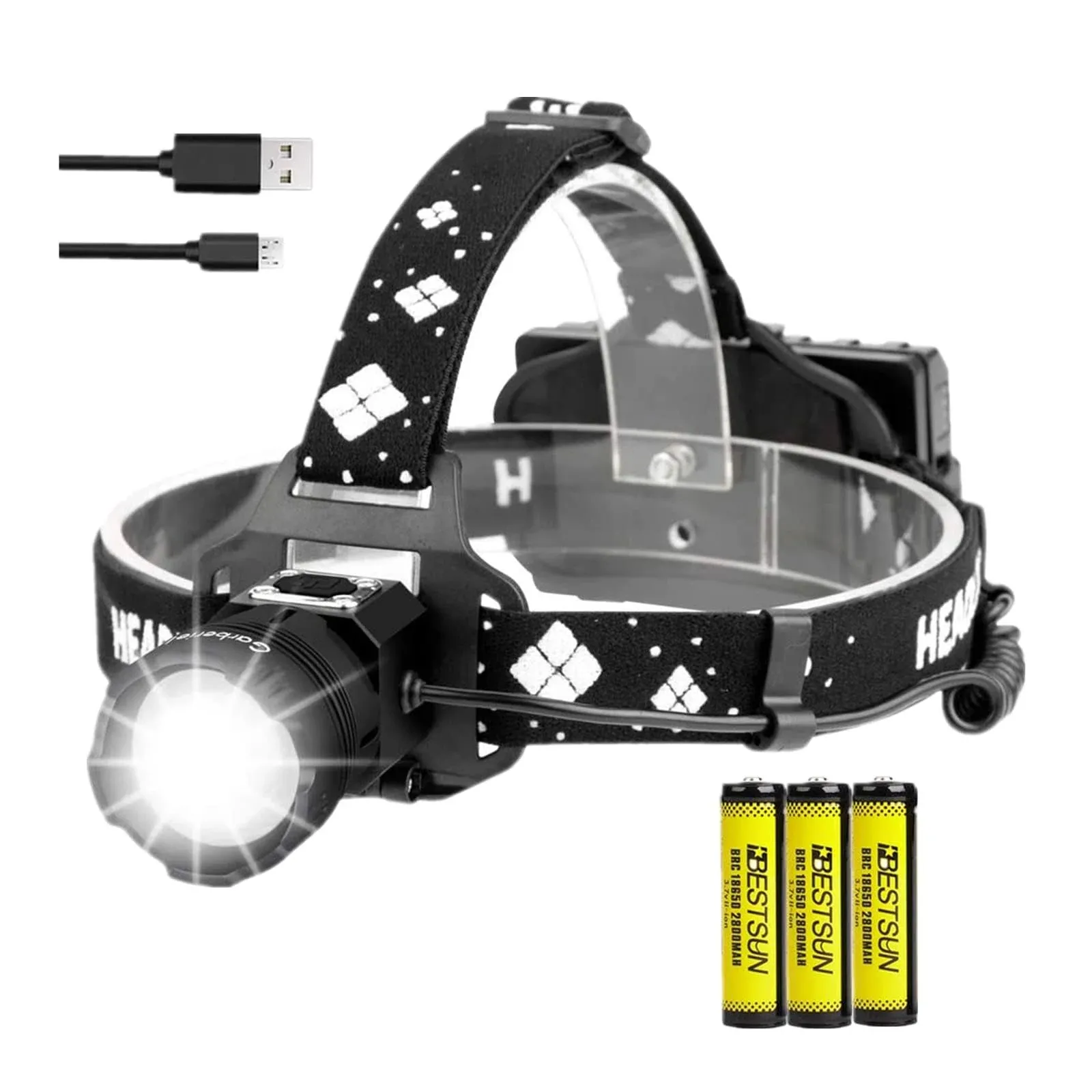 300000 Lumen High Power Headlamp Rechargeable Super Bright Zoomable