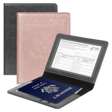 Toplive 2 Pack Passport Holder with Vaccine Card Slot PU Leather Passport and Vaccine Card Holder Combo Multifunction Travel Passport Cover Case with Credit Card Slot for Women Men