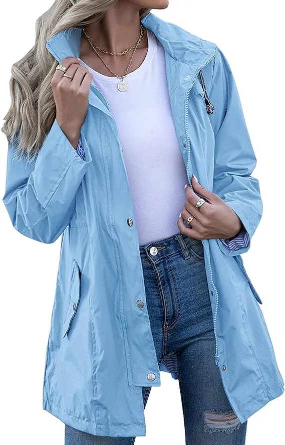 Kikibell Lightweight Jacket With Hood Striped Lined Windbreaker Anorak Jacket ...