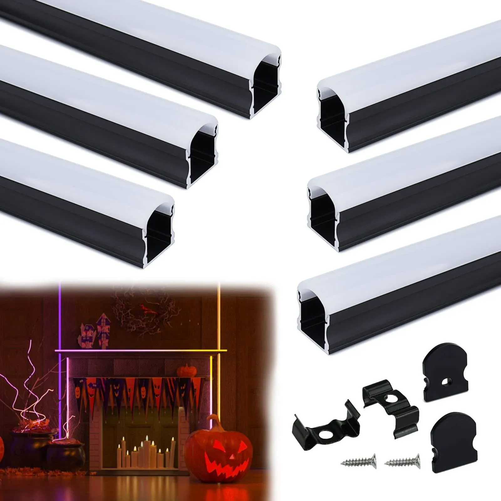 Muzata 6-Pack 3.3ft/1Meter 17x20mm U Shape Spotless Black LED Aluminum Channel ...