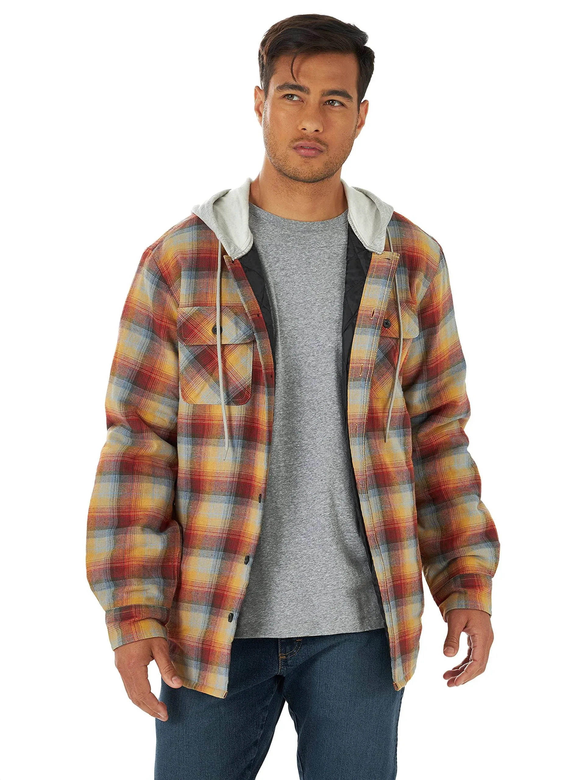 Wrangler Men's Authentics Quilted Flannel Shirt Jacket with Hood