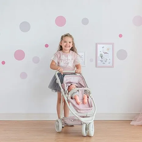 "OLIVIA'S LITTLE WORLD - POLKA DOT PRINCESS DOLL & STUFFED ANIMAL STROLLER, PINK/GRAY"