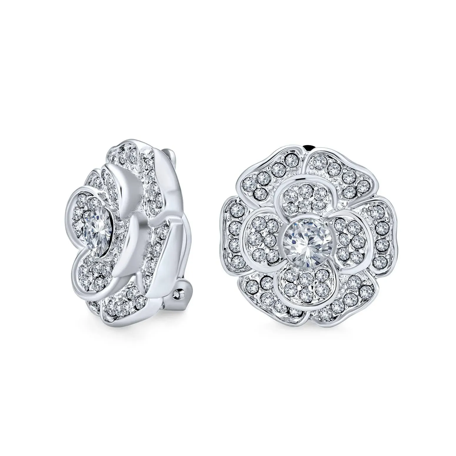 Bridal Rose Cz Clip-on Earrings In Clear