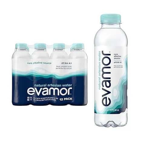 Evamor Natural Alkaline Artesian Water-Alkaline Natural Artesian Water, Plastic Water Bottles, Recyclable, 20 Fl Oz (Pack of 12)