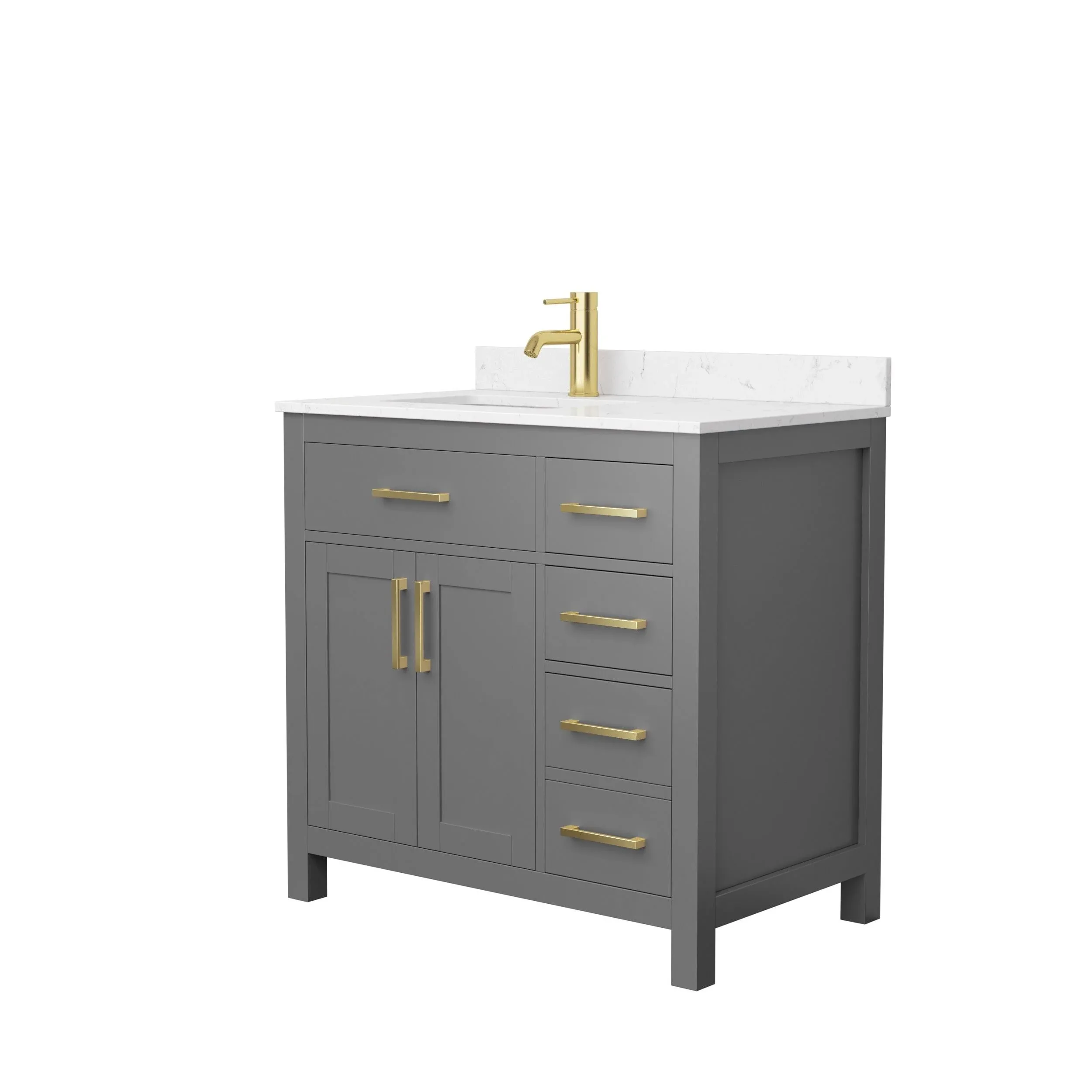 Wyndham Collection Beckett 36 inch Single Bathroom Vanity in White, White Cultured Marble Countertop / Brushed Nickel