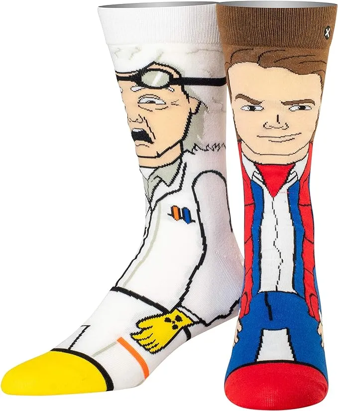 Odd Sox, Back to the Future, Funny Retro 80's Men's Crew Socks, Marty & Doc, Large