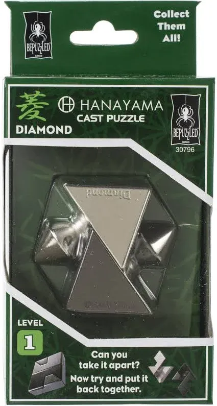 BePuzzled | Diamond Hanayama Metal Brainteaser Puzzle Mensa Rated Level 1, for Ages 12 and Up