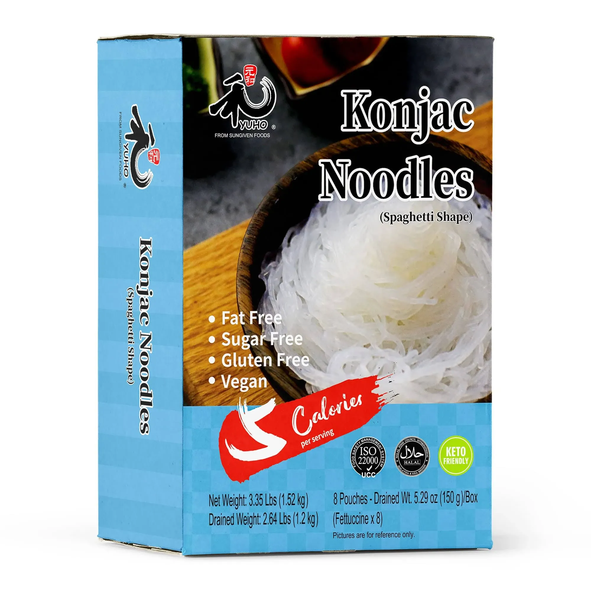 YUHO Shirataki Konjac Angel Hair Pasta, 8 Pack Inside, Vegan, Low Calorie Food, 