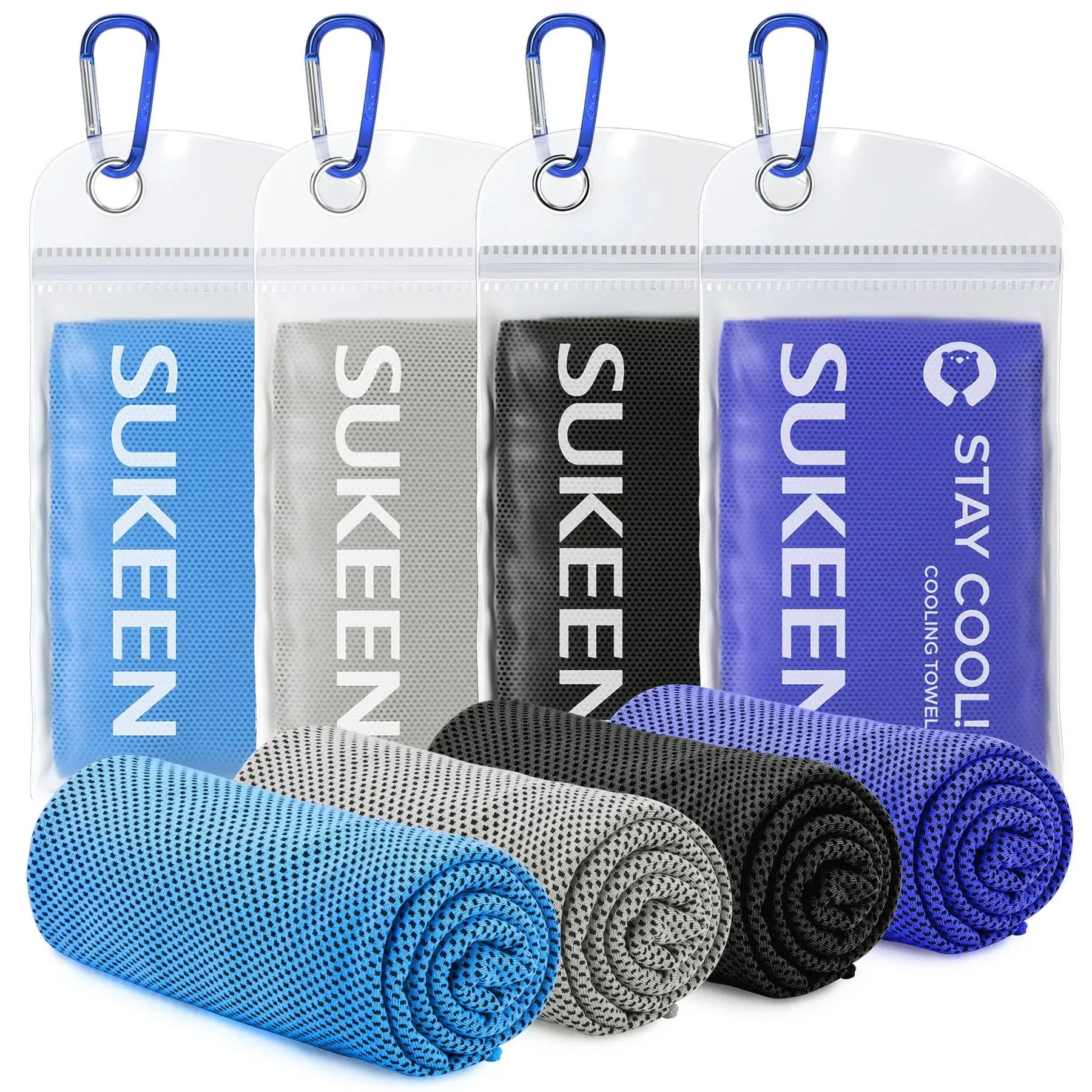 Sukeen [4 Pack] Cooling Towel (40"x12"),Ice Towel,Soft Breathable Chilly Towel,Microfiber Towel for Yoga,Sport,Running,Gym,Workout,Camping,Fitness,Workout & More Activities