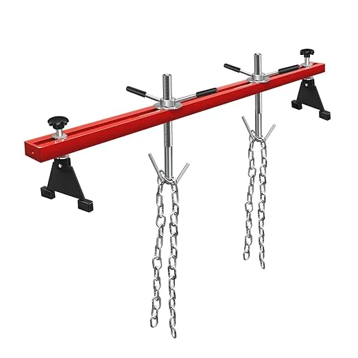 Flexzion Engine Support Bar - 1100 Lbs Transverse Engine Hoist Bar with Dual Hooks & Triangle Support Base, 2 Points Engine Lift Chain Holder for Auto Repair Shop Engine Lifting & Maintenance