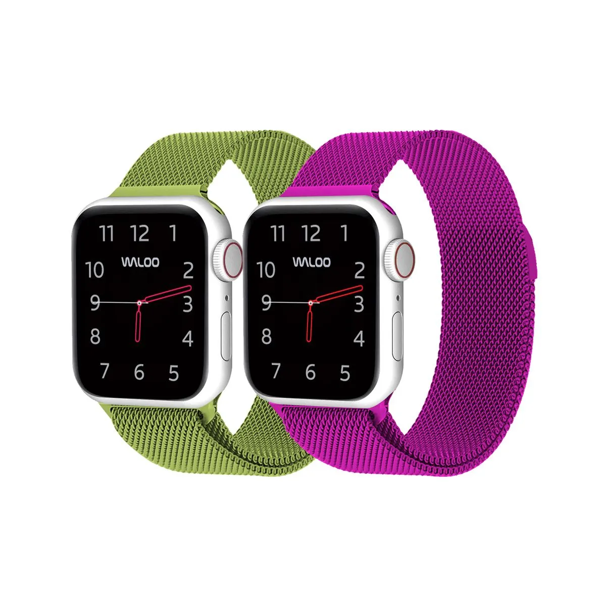 Waloo® Milanese Watch Band for Apple Watch Series 1-7 (2-Pack) - 42/44/45 - Green / Purple