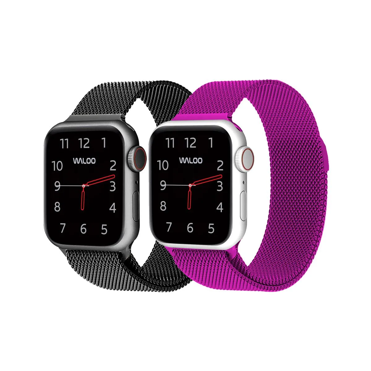 Waloo® Milanese Watch Band for Apple Watch Series 1-7 (2-Pack) - 42/44/45 - Black / Purple