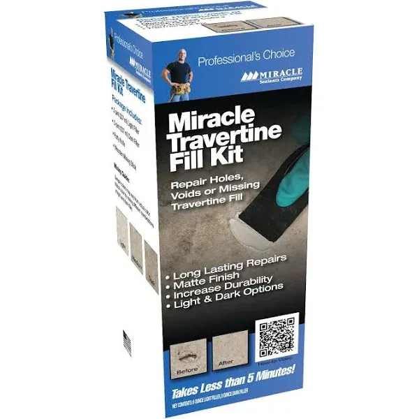 Miracle Travertine / Limestone Chip & Crack Fill Repair Kit w/ Light & Dark Custom Colors 8oz. Dark Filler & 8oz. Light Filler 