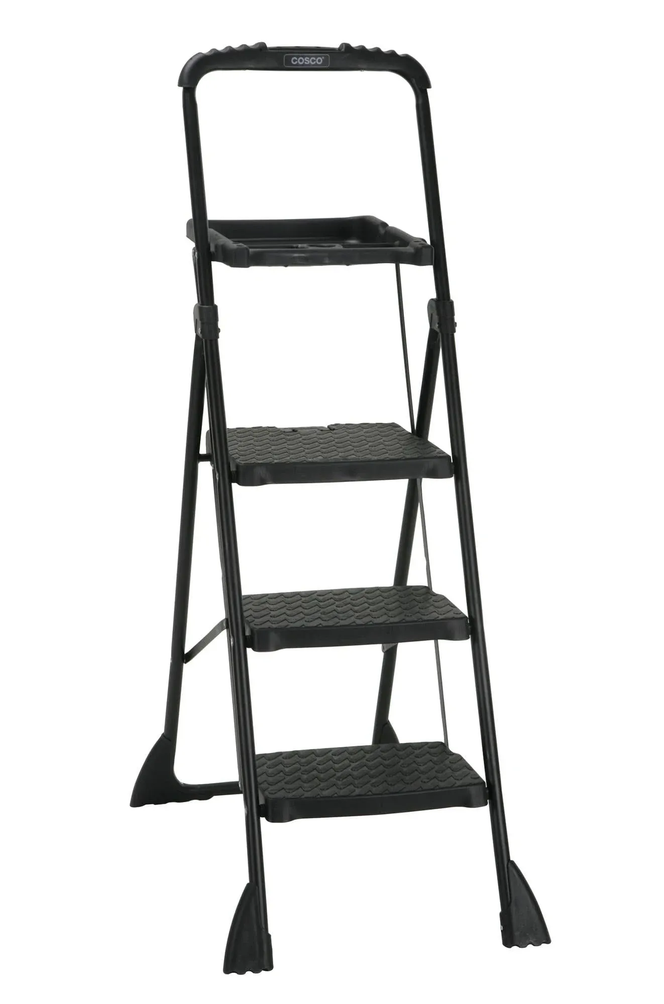 Cosco 11-883-BLK2 Folding Step Stool 60.98" H X 21.65" W X 3.31" D 250 lb. capacity 3 step Steel Black