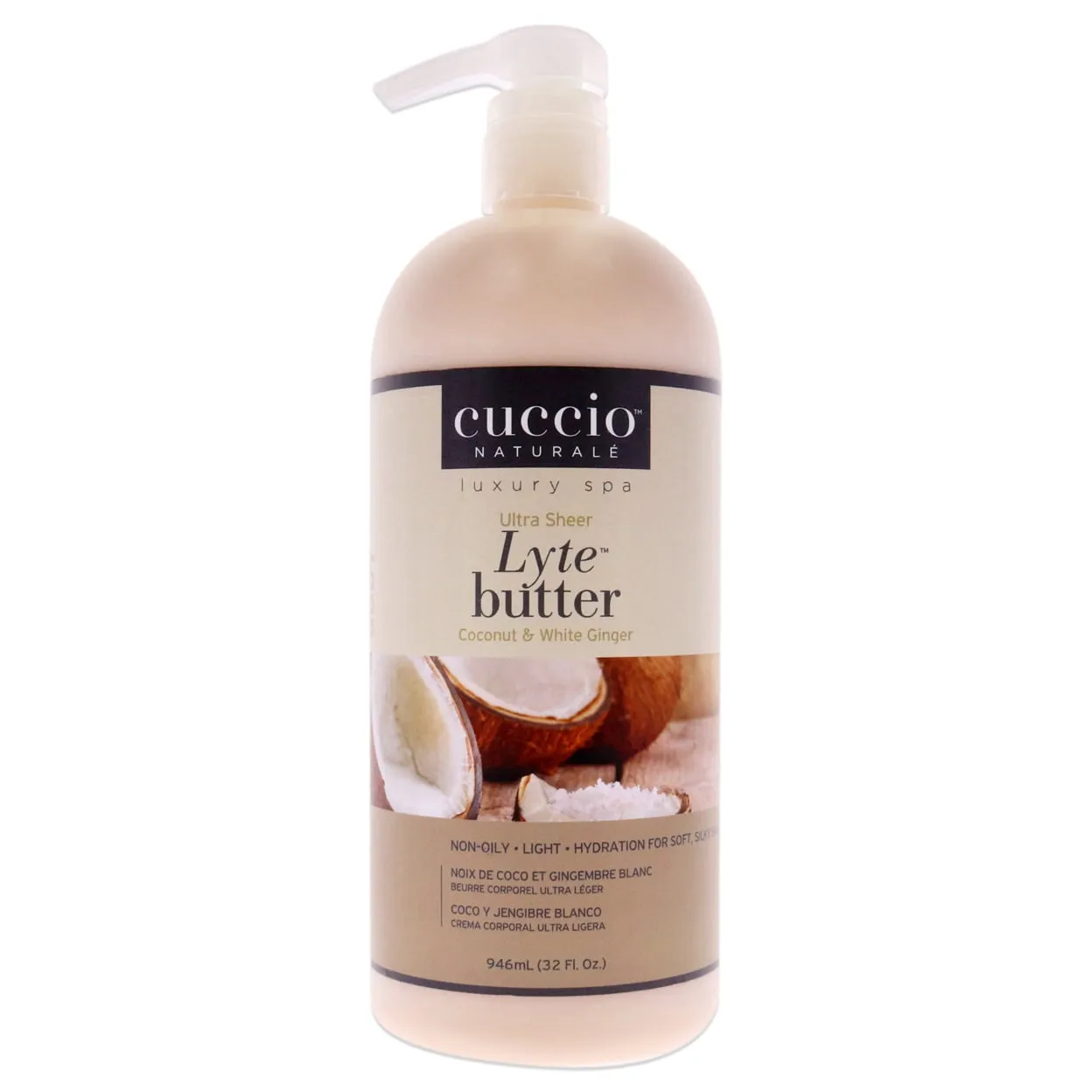 Cuccio Ultra Sheer Non Oily Lyte Butter - Coconut & White Ginger - for Hands, Feet & Body / 32 oz.