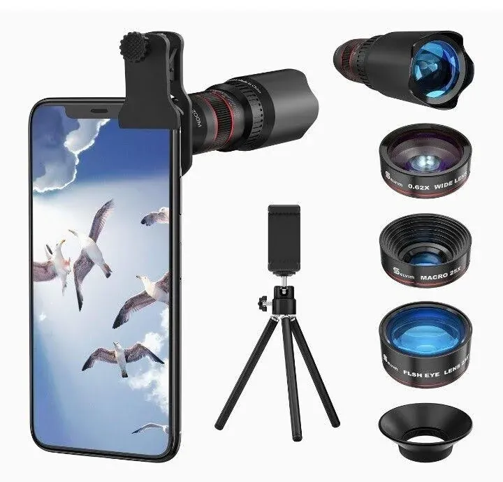 Selvim Phone Camera Lens Phone Lens Kit 4 in 1, 22x Telephoto Lens, 235° Fisheye ...