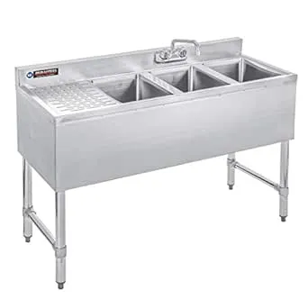 DuraSteel 3 Compartment Stainless Steel Bar Sink with 10" L x 14" W x 10" D Bowl ...