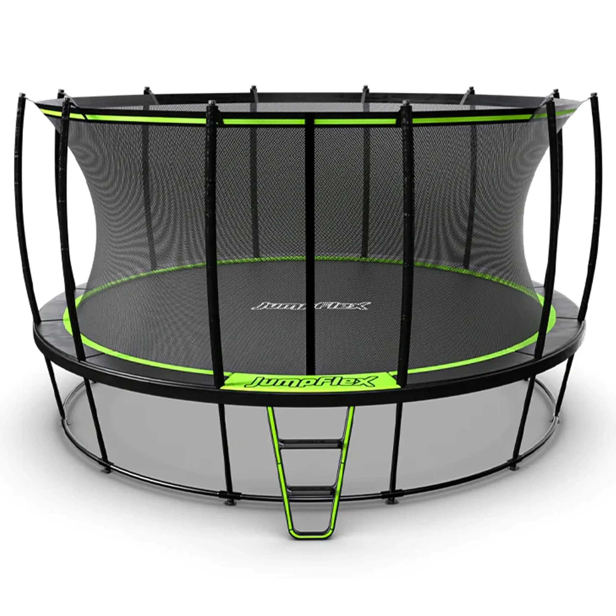 JumpFlex Hero 15' Round Trampoline for Kids Outdoor Backyard Play Equipment Playset with Net Safety Enclosure & Ladder, 550LB Capacity, Green/BlackJumpFlex Hero 15' Round Trampoline for Kids Outdoor Backyard Play Equipment Playset with Net Safety Enclosu