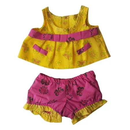 Yellow Pink Floral Set Outfit Teddy Bear Clothes Fits Most 14 - 18 Build-a-bear and Make Your Own Stuffed Animals