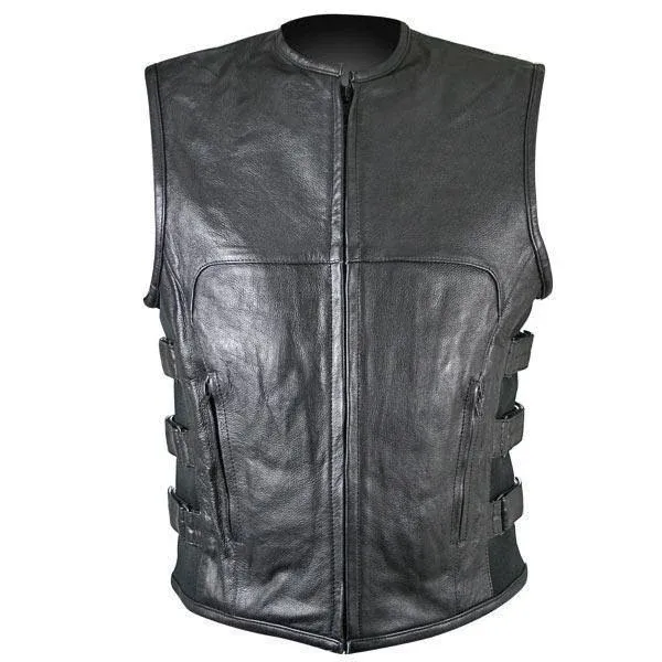 Xelement B95080 Men's Black Advanced Triple Strap Design Leather Motorcycle Vest ...