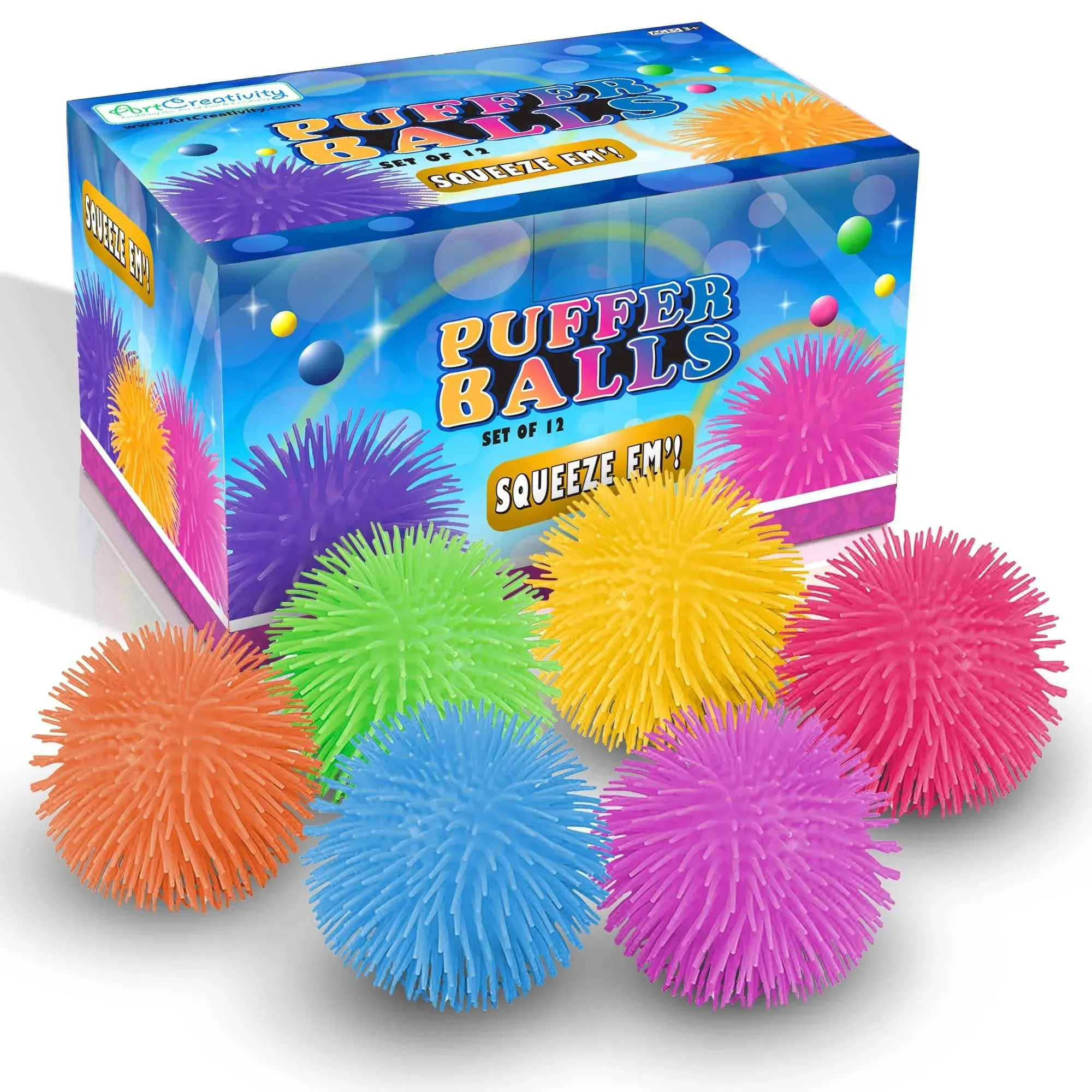 ArtCreativity Puffer Balls - Pack of 12 - Spiky, Soft and Squeeze Stress Relief ...