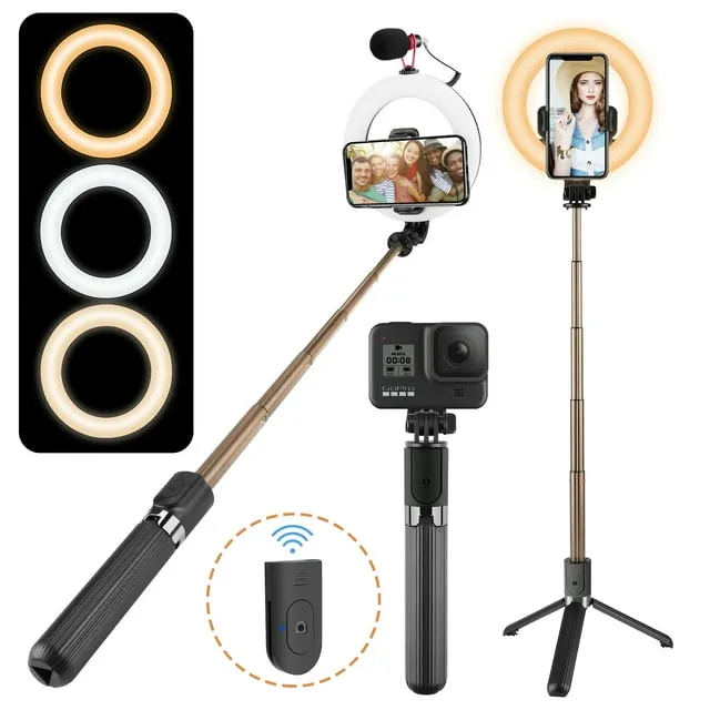 AGPtek Selfie Ring Light with Tripod Stand & Phone Holder 6.3 LED Ring Light Desktop Selfie Ringlight Hot Shoe Adapter for Beauty Makeup Live Streaming YouTube Video Photography Shooting